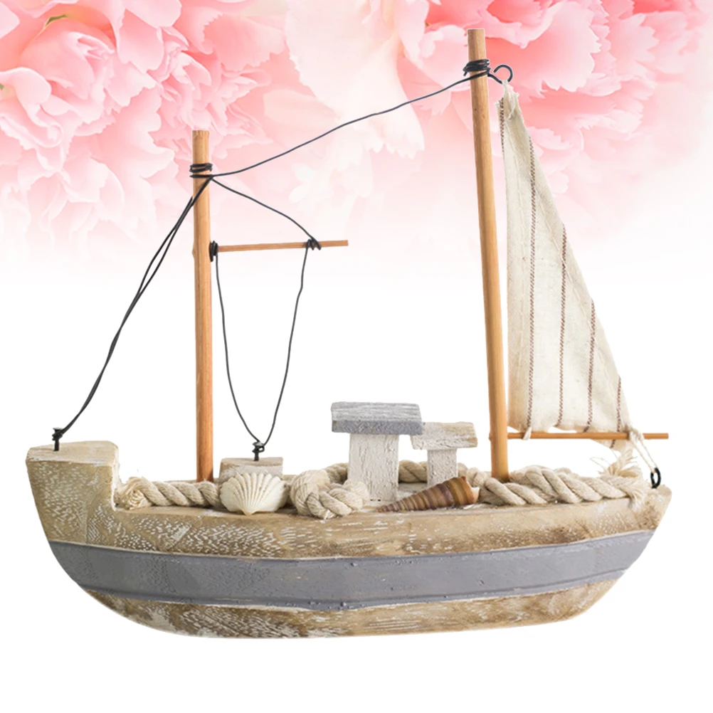 Mediterranean Style Sailboat Model Decoration Table Car Office Bedroom Nautical Marine Decor Fishing Boat Wooden Retro