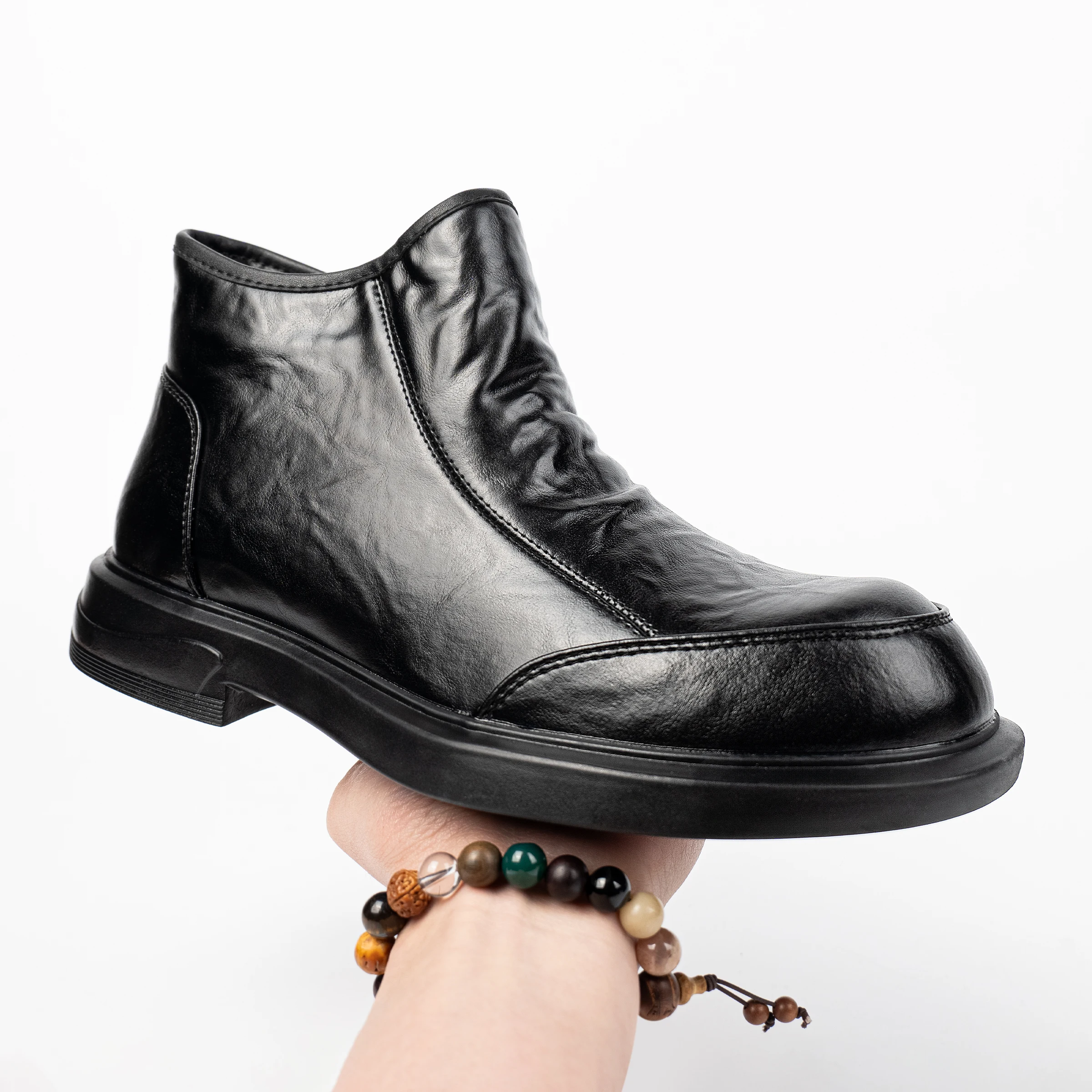 

Мужские ботинки челси из натуральной кожи, повседневные, черные, для отдыха и работы, в британском стиле, с круглым носком, на низком каблуке