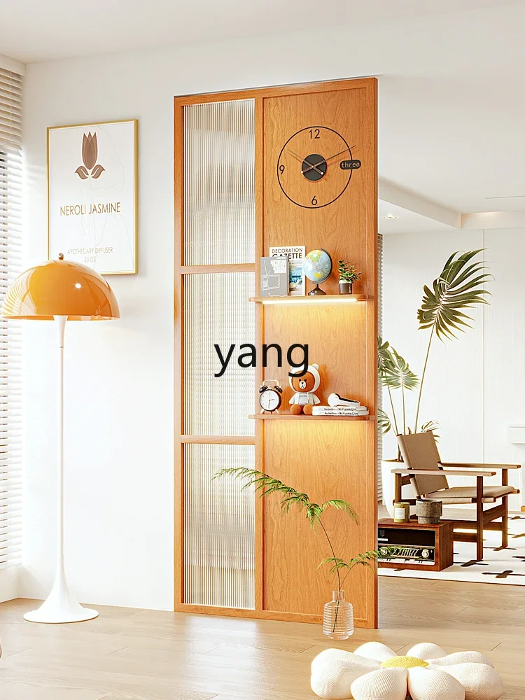 Yjq entrance partition solid wood rack integrated living room with wall clock screen Changhong glass