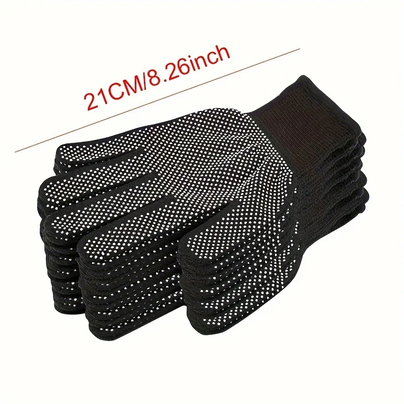 6 Pairs Nylon Dotted Grip Gloves - Black with White Dots, Lightweight and Durable, Suitable for Cycling, Fishing, Camping