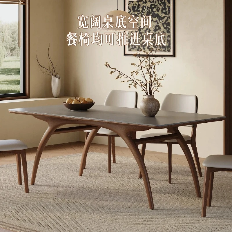 Wabi-sabi Style Solid Wood Rock Plate Dining Table Modern Minimalist Rectangular High-end White Wax Wood