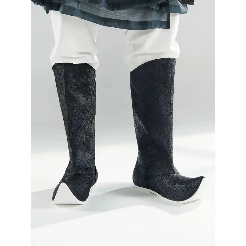

FC6Chinese Song Dynasty Hanfu Boots Shoes Men Chinese Vintage Rubber-bottomed Brocade Flat Black Hanfu Boots Shoes Plus Siz@FC8！