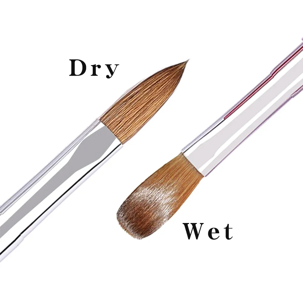 Kolinsky – brosse à ongles en acrylique, 100% or Rose pur, ovale, serti, poignée en métal, pour Salon de manucure, qualité supérieure