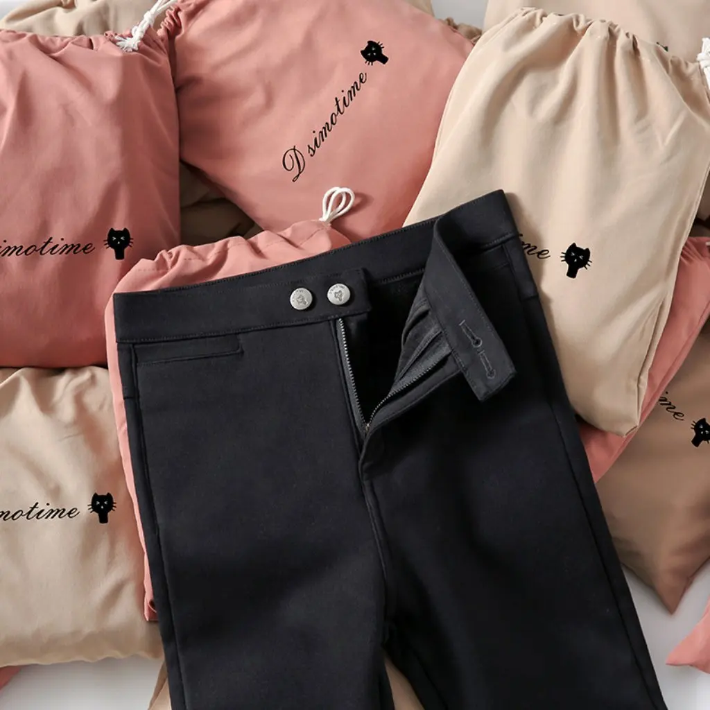 Kitten Women's Fleece-Lined Black Leggings Thickened Small Feet Large Size Magic Pencil Pants for Autumn Winter