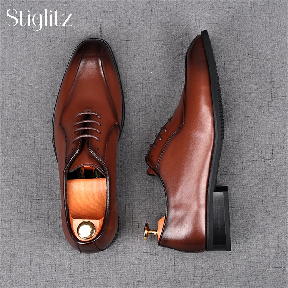 Polished Oxford Shoes for Men Soft Leather Handmade Shoes Sewing Design Elegant Banquet Shoes Wedding Leather Shoes Black Brown