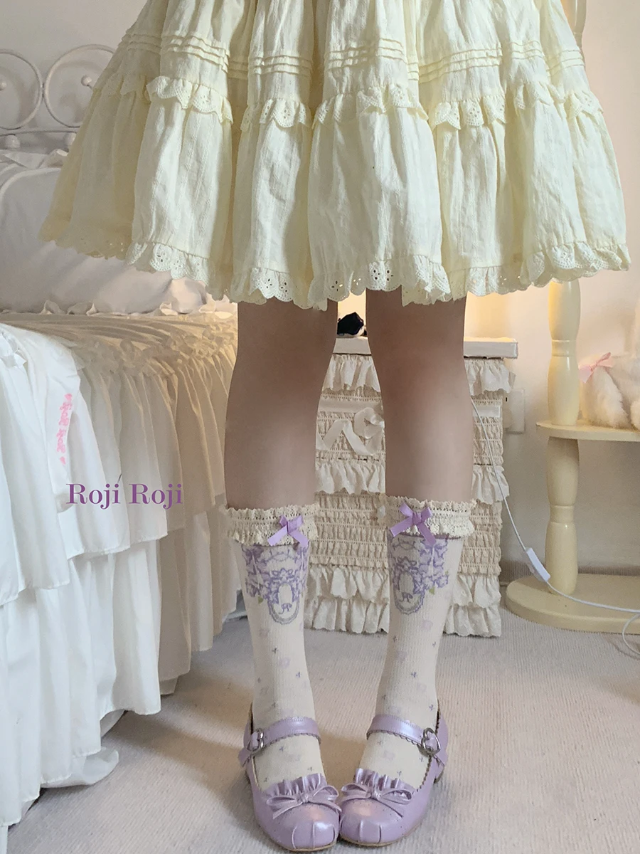 Chaussettes Lolita en dentelle avec nœud pour femme, coton, japonais, été