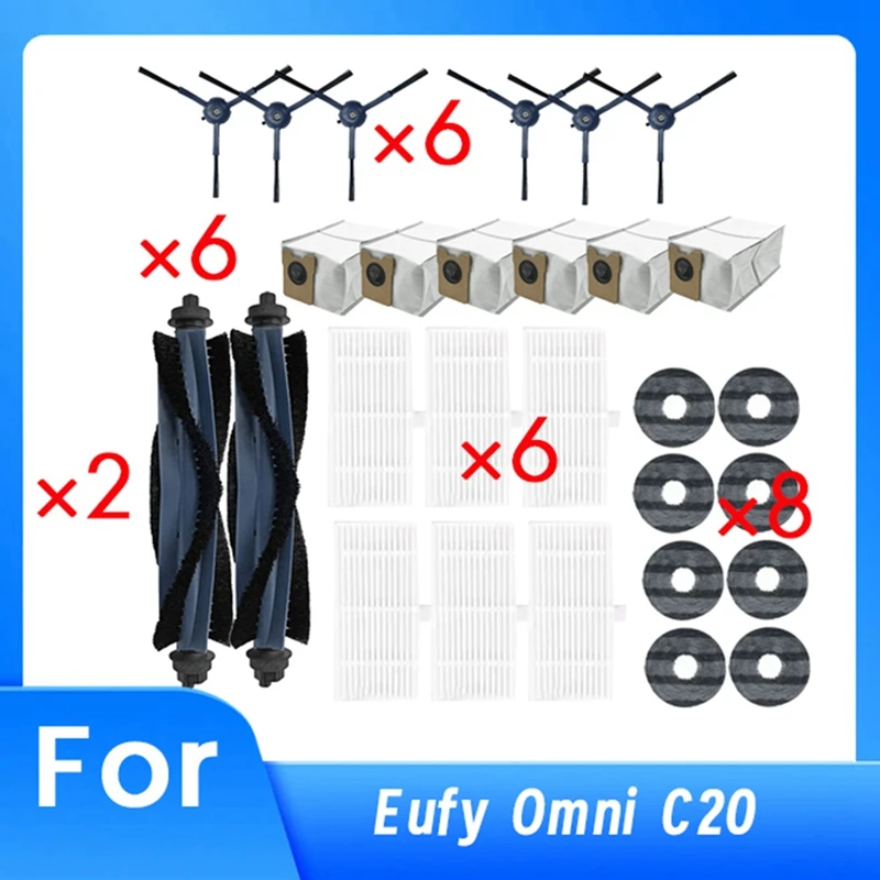 AT05-For Eufy Omni C20 Vacuum Cleaner Accessories Ultra Durable Accessories Main Side Brush Mop Filter Dust Bags