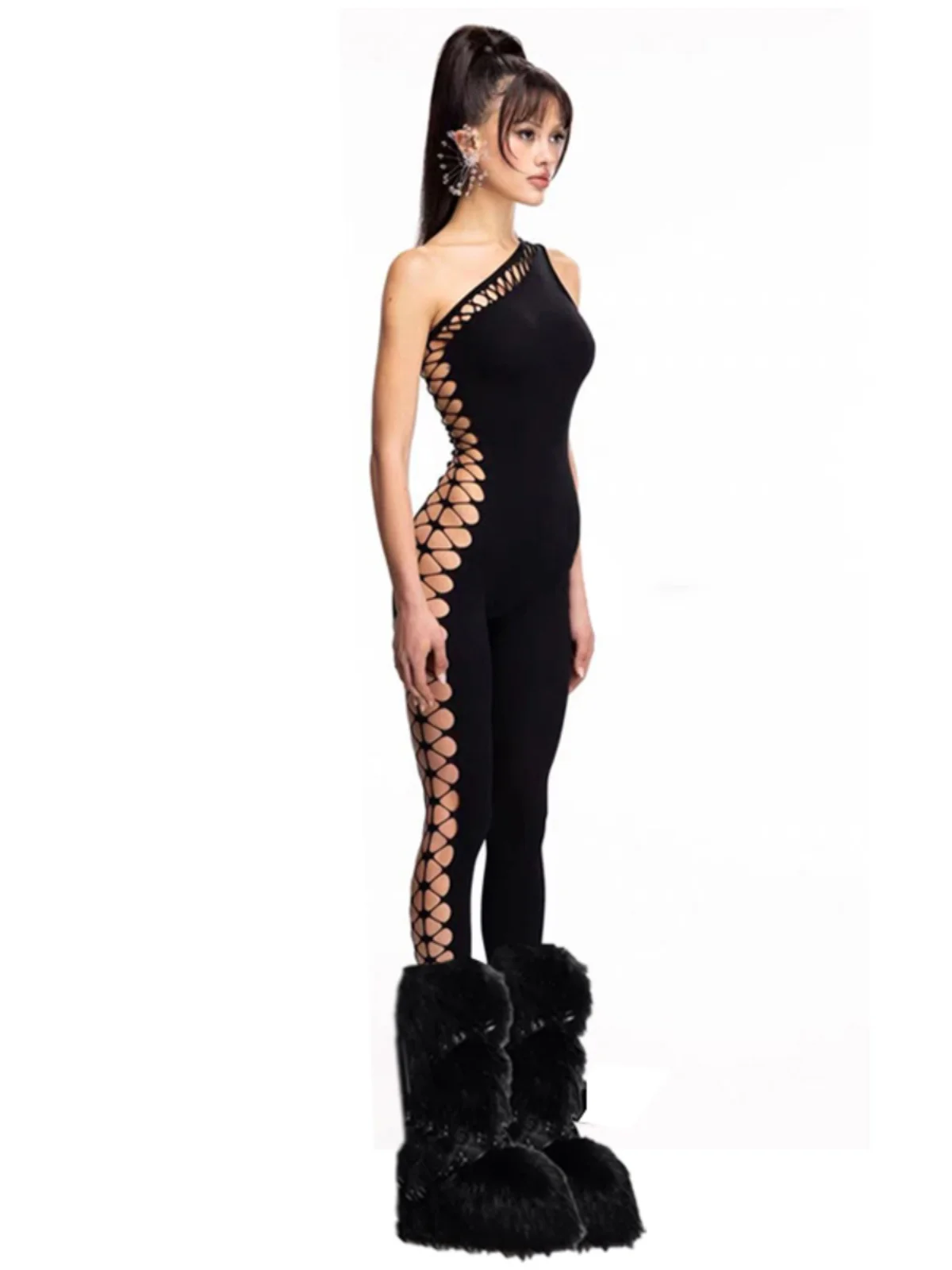 Street Sle – pantalon déchiré ajouré à une épaule, Sexy, serré, amincissant, couche de Base, pantalon crayon pour fille