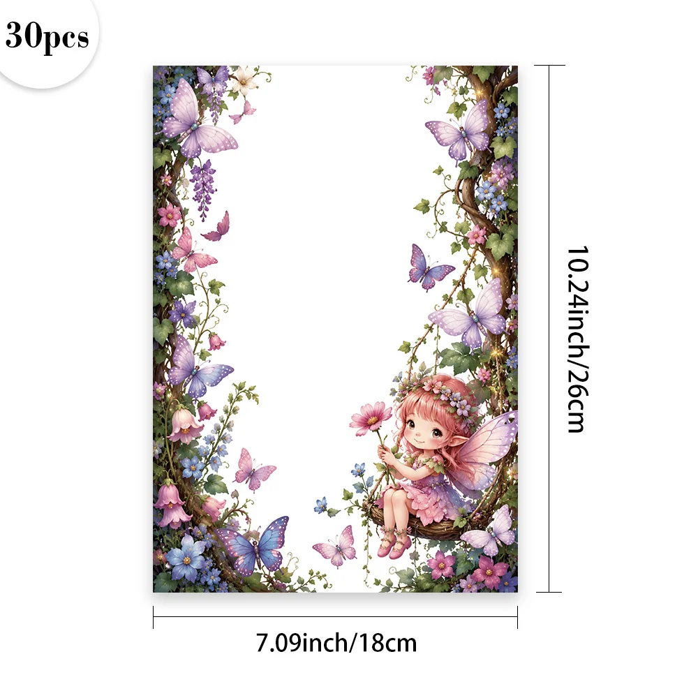 30 Sheets, B5 Spring Flower Border Fairy Theme Writing Paper, Lined, No Glue, Very Suitable For Notebooks, Memos, And Stickers