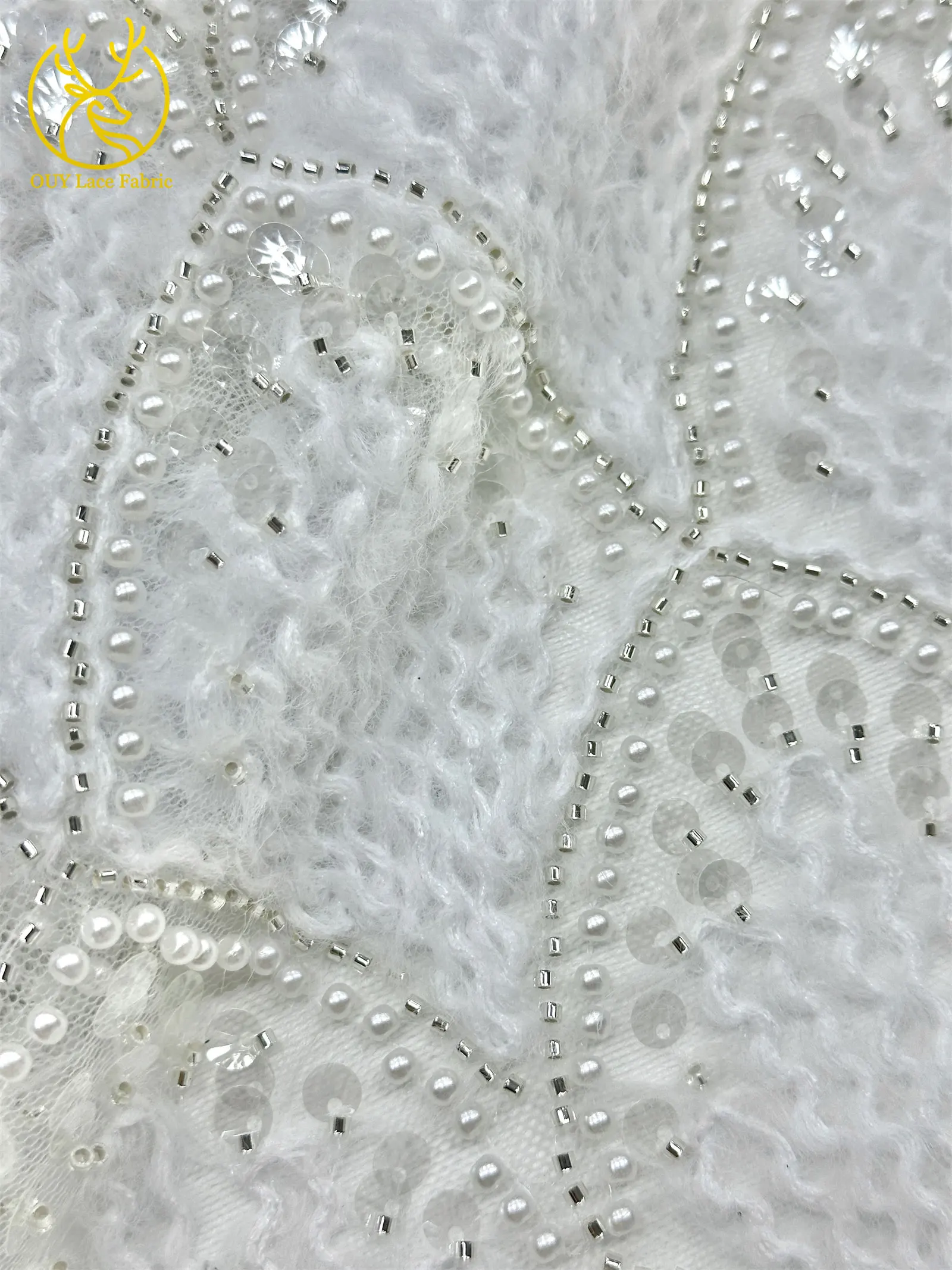 Hochwertiger 3D Nigerianischer Pailletten-Tüll-Spitzenstoff, 5 Yards, afrikanischer handgefertigter Perlen-Spitzenstoff für Damen-Partykleider zum Nähen – Detail 15