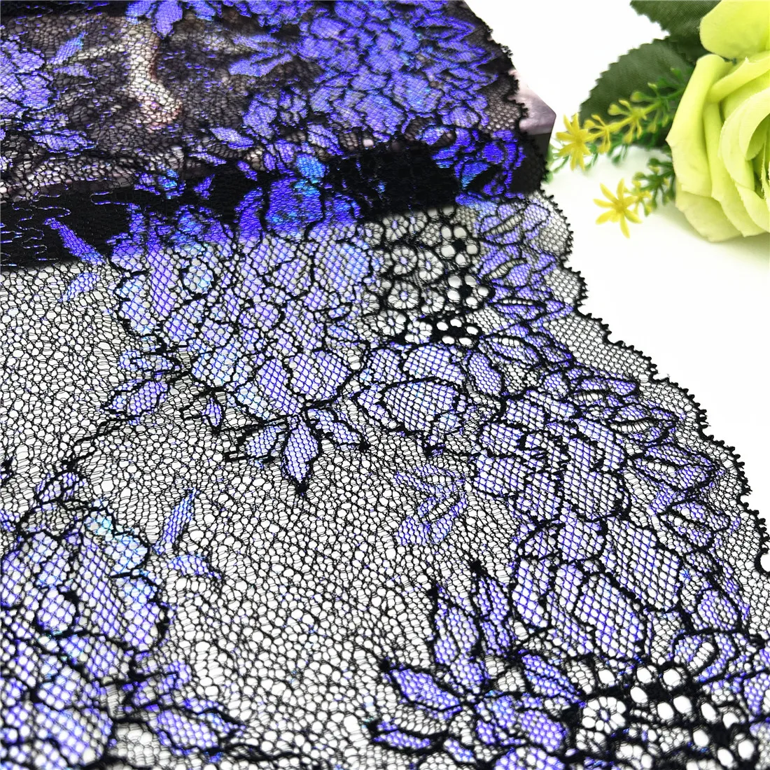 3y/lot Width 23cm Blue Black Shimmer Elastic Lace Trim Lingerie Sewing Craft DIY Apparel Fabric Lace Dress Garment Accessory