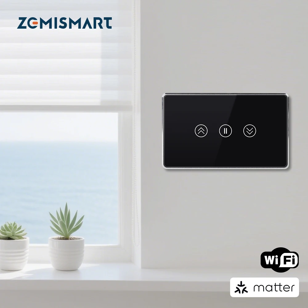 

Zemismart Matter WiFi Smart Curtain Switch Сенсорное управление с черной панелью работает с приложением Tuya Homekit Google Home SmartThings