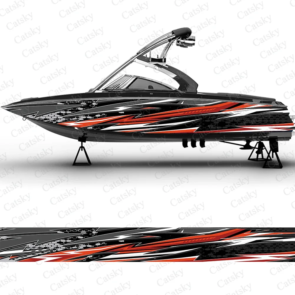 Stylish geometric abstract stripes Boat wrap sticker vinyl pontoon deck boat fishing decal design uniform vector sticker print