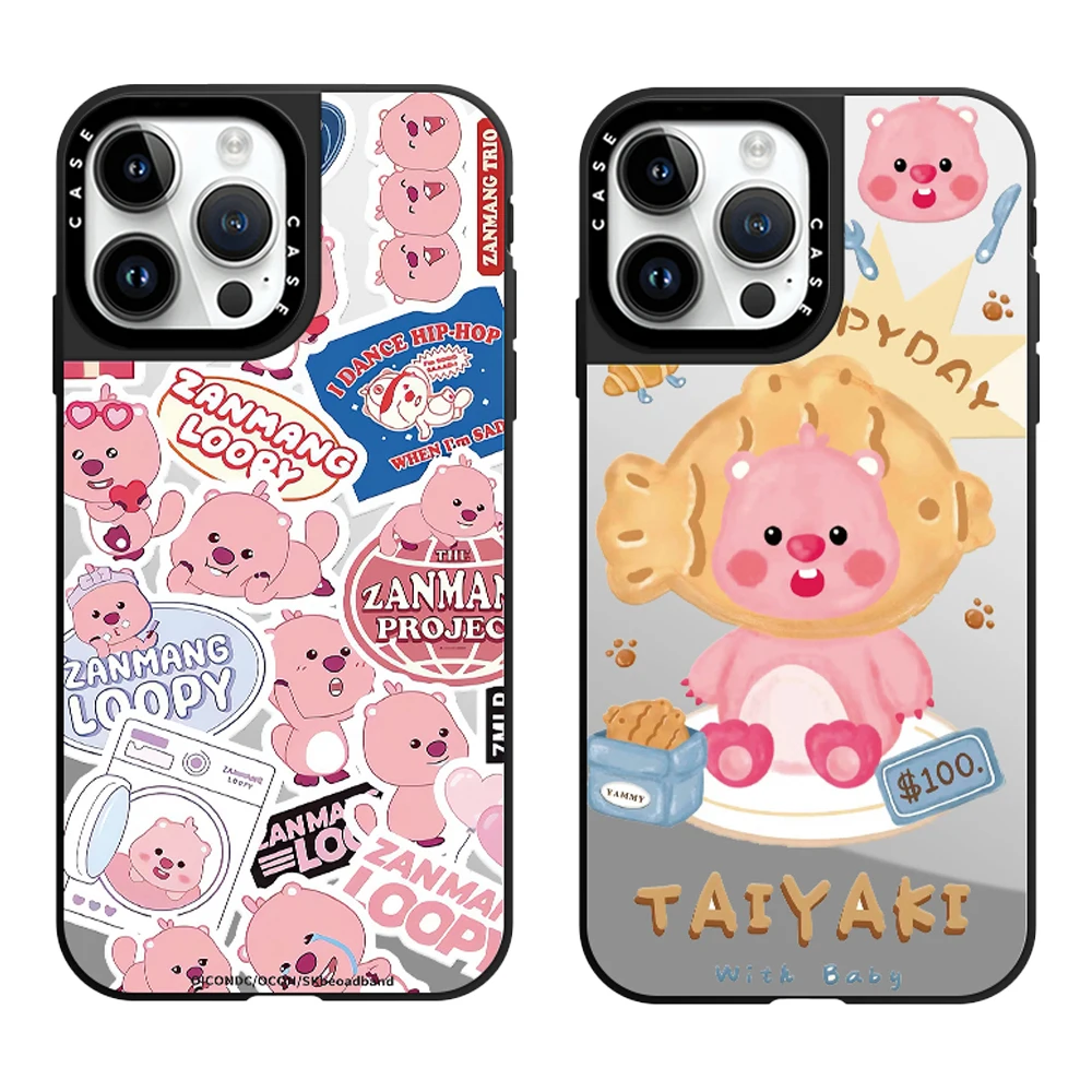 

Cartoon Cute Pink Loopys Mirror Phone Case With MagSafe For iPhone 16 15 14 13 12 Pro Max Plus Anti-drop Shockproof Back Cover