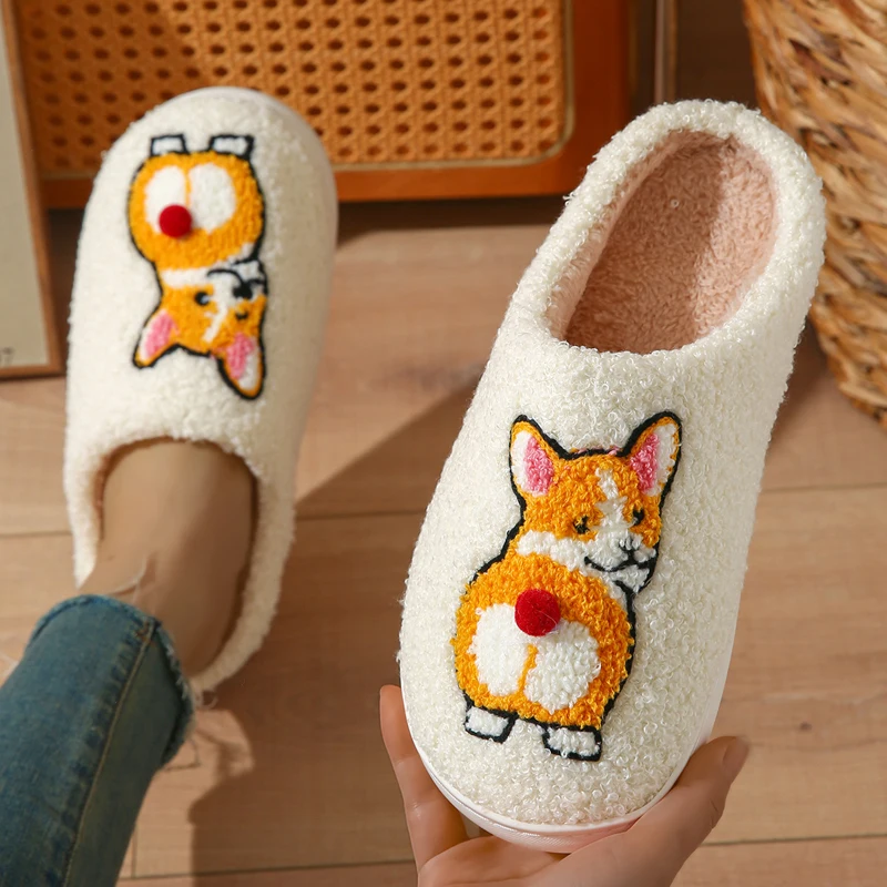 Home Fluffy Slipper Women Sausage Dog Cat Winter Plush Grip Soft Cute Funny Indoor Hairy Floor House Shoe Female Flat Warm men