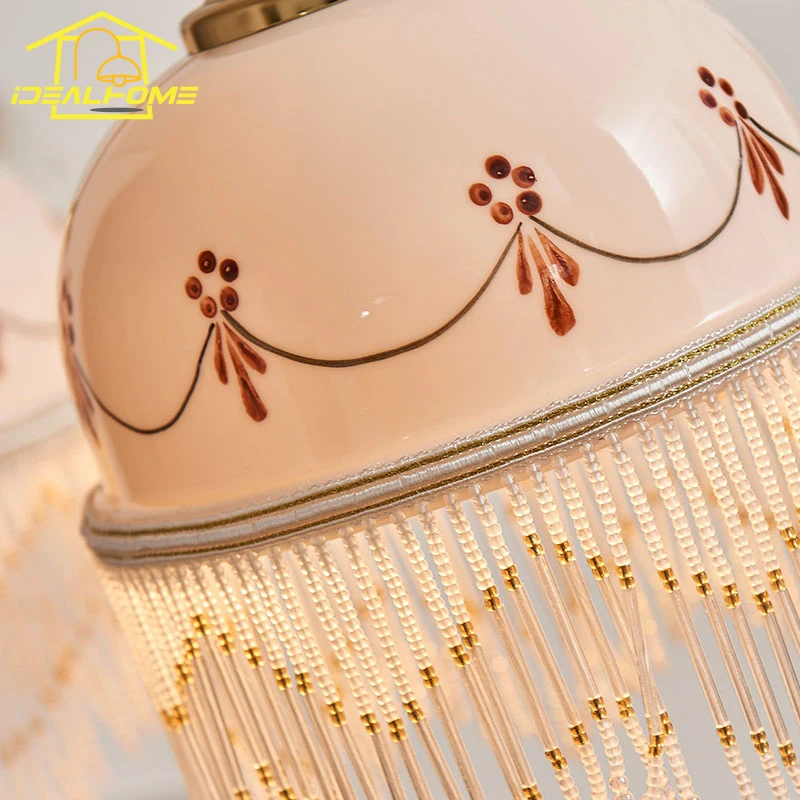 الفرنسية الرجعية القرون الوسطى كريم الرياح أضواء الثريا LED E27 الحديد الفن هامش السيراميك قلادة أضواء المعيشة/غرفة الطعام غرفة نوم