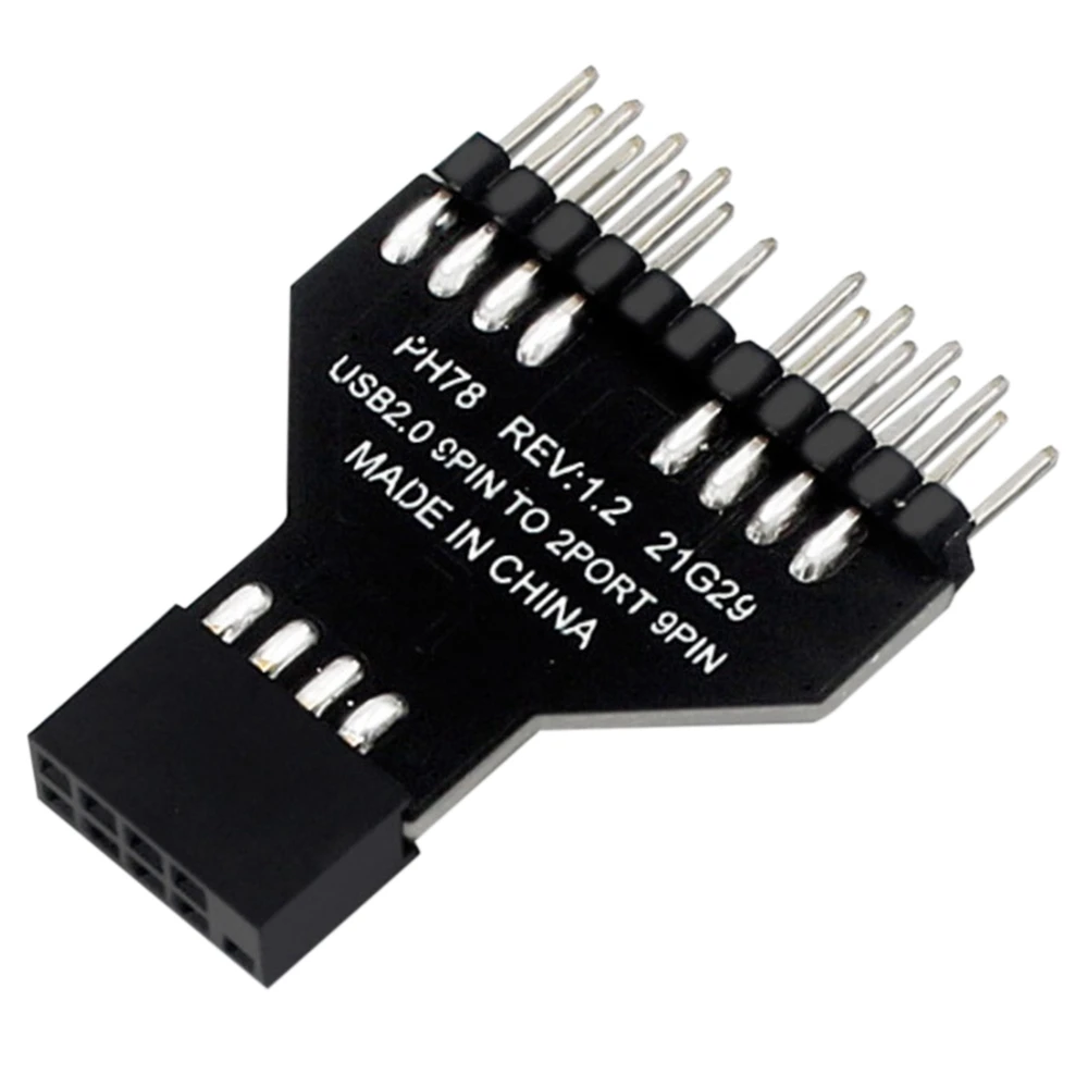 Motherboard USB2.0 9PIN Extension 2-Port 9PIN Adapter for Water-Cooled RGB Lamp Fan Speed Measurement One Point Two