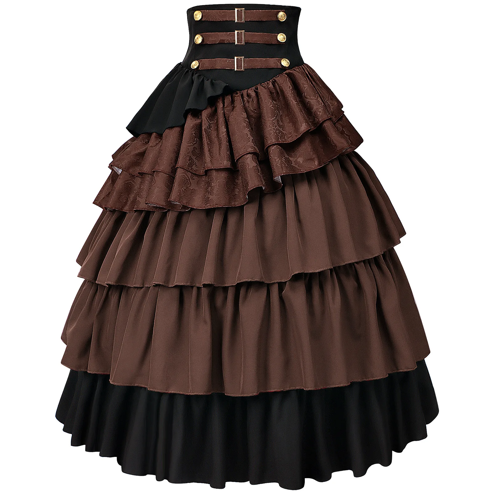 THRUM Women's High Waist Multi-Layer Ruffle Steampunk Gothic Pirate Dress Halloween Cosplay Costume