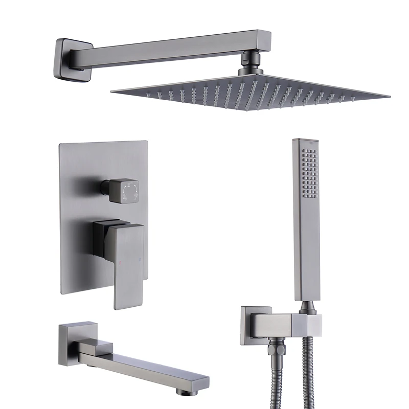 Gun Grey Concealed Shower Set Bathroom Hidden Wall Type Bathroom All Copper Mixing Valve