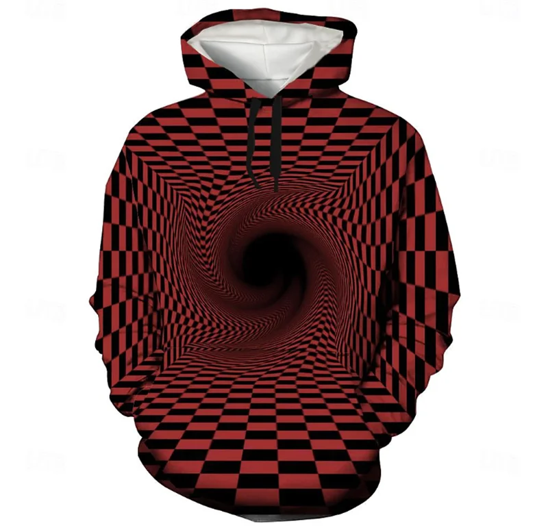 Fashion Plaid Pattern Hoodies Spring Autumn Long Sleeve Optical Illusions 3D Printed Sweatshirt Trend Streetwear Oversized Hoody