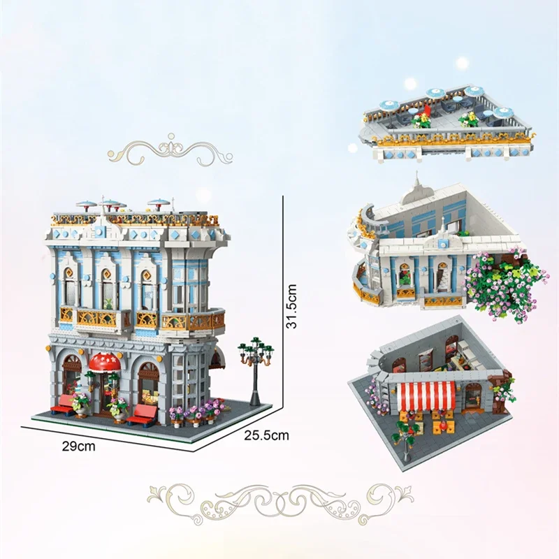 New MOC Creative House Model With Light 89109 3725Pcs Sakura Restaurant Building Blocks Bricks Toys Christmas Gifts