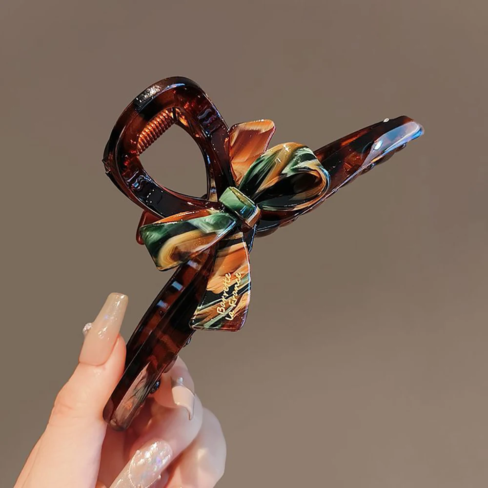 Enamel oil painting bow shark clip temperament high-end back of the head disc hair clip acrylic clip