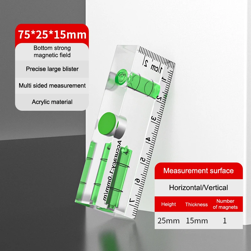 High-precision Mini Acrylic Strong Magnetic Level Protractor Bubble Level Small Leveling Tool Level Measuring Tools