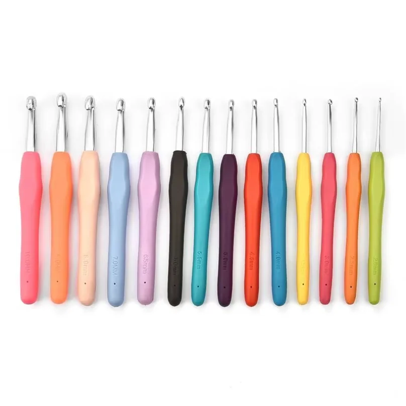 2-10mm Rubber Handle Crochet Hooks Needles Grip Ergonomic Handle Knit Weave Crafts Yarn Sewing Tools Crochet Knitting Needles