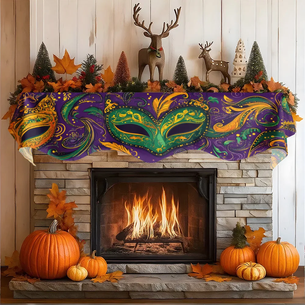 1Pc Carnival Mask Fireplace Scarf Purple Green Gold Mask Decoration Banner European and American Festival Party Decoration Flag