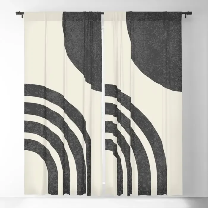 Mid Century Modern - Sun & Rainbow BW Blackout Curtains 3D Print Window Curtains For Bedroom Living Room Decor Window Treatments