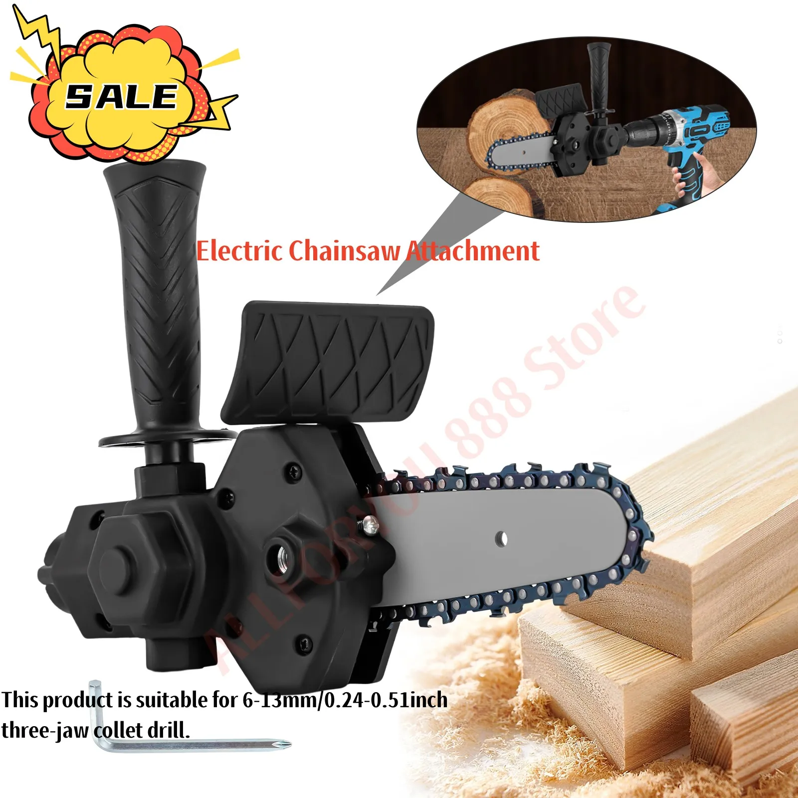 

4 Inch Electric Drill Modified to Electric Chainsaw Tool Attachment Chainsaws Accessory for 6-13mm Three-jaw Collet Drill