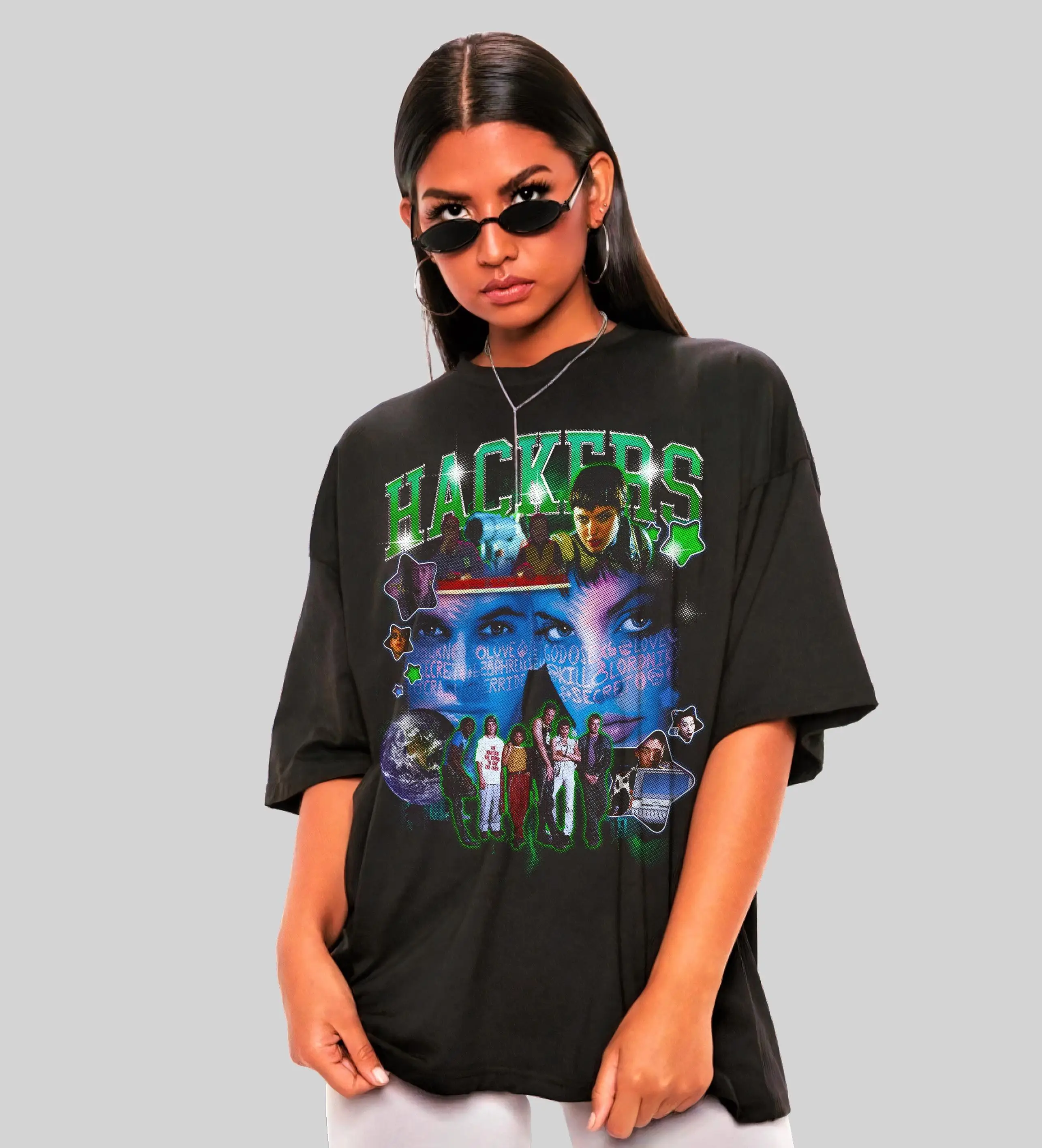 1995 Hacker T-Shirt Retro Film T-Shirt Angelina Jolie 90er Retro Damen Herren Baumwolle Unisex T-Shirt Harajuku Übergroßes T-Shirt