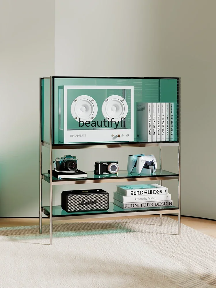 

S Customized Acrylic Storage Sofa Side Cabinet Metal Floor Display Living Room Small Transparent Storage Rack Furniture