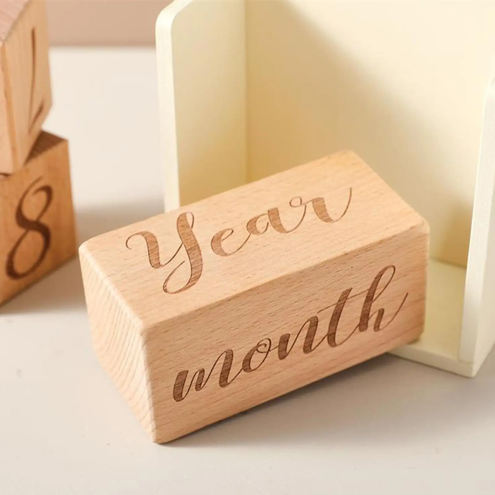 Wooden Baby Milestone Age Blocks Lightweight, for Baby Shower Practical, Include