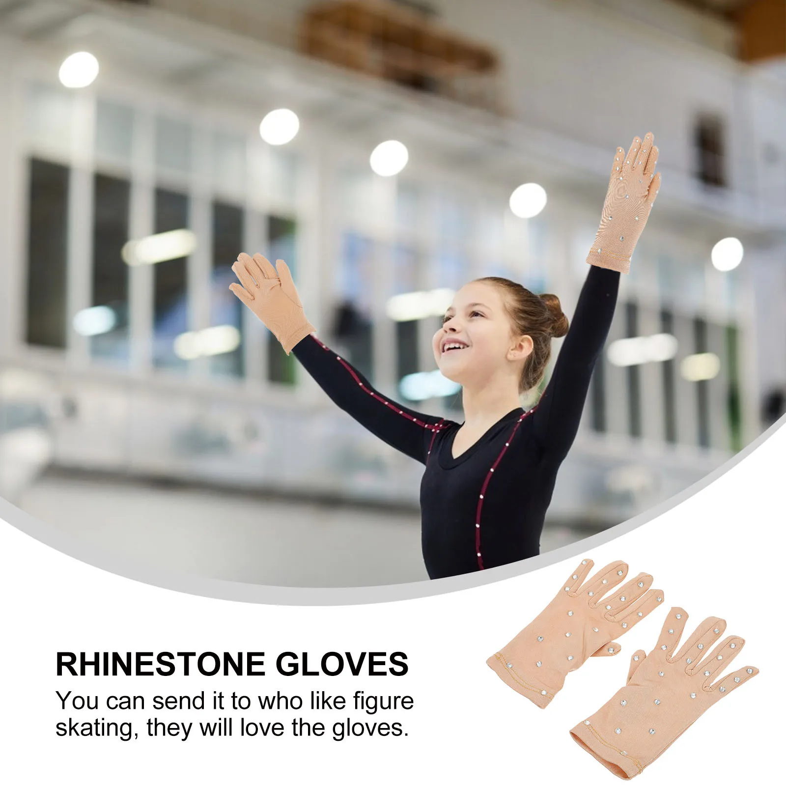 

1 пара противоскользящих перчаток для фигурного катания со стразами, прозрачные эластичные волокна, термоперчатки для выступлений для женщин и девочек, сценические перчатки