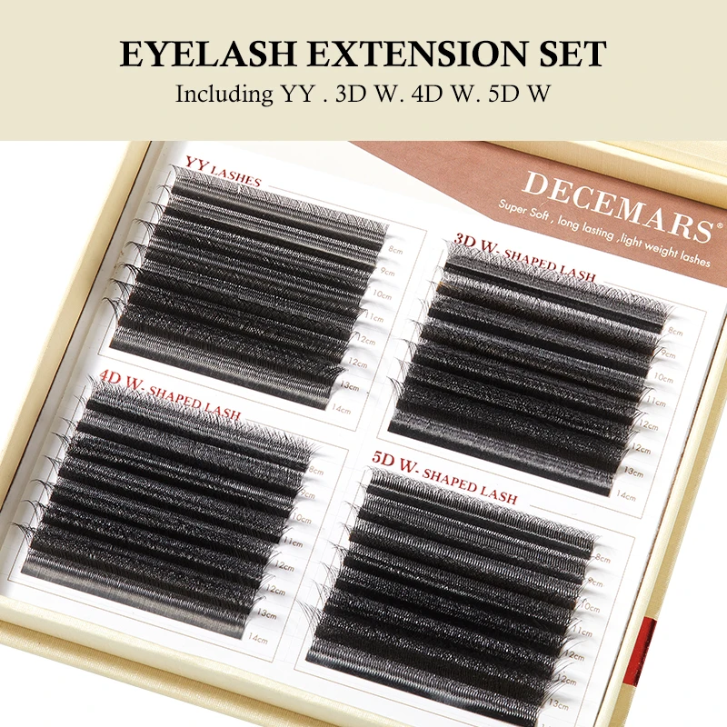 Conjunto de extensão de cílios DeceMars (comer YY, 3D W, 4DW, 5D W /8-14 Mix)