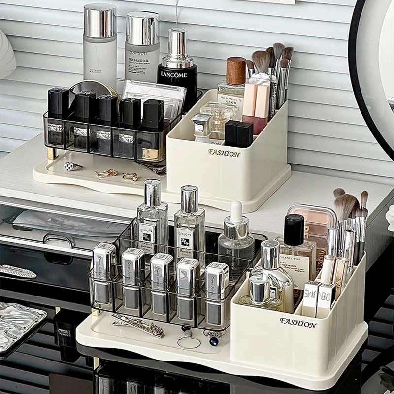 Luxury Cosmetic Organizer Makeup Storage Box Desktop Dressing Table Perfume Lipstick Makeup Brush Grids Rotating Storage Rack
