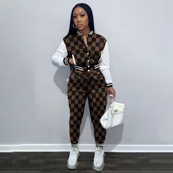 Fashion Women Set Baseball Suit Winter Spring Printing Casual Tracksuit Women 2 Pieces Set Sports Sweatshirts Sweatpants Outfits