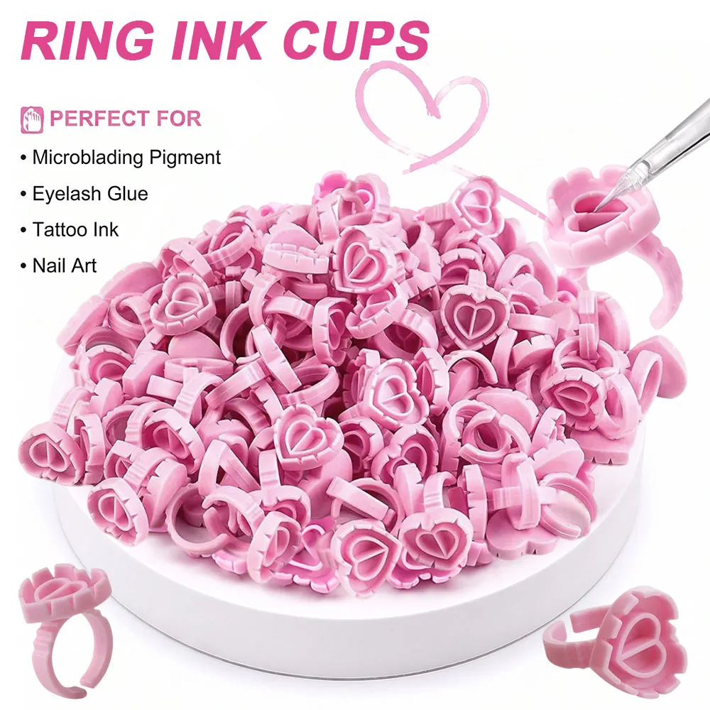 500/300/100PCS Tattoo Pigment Ring Cups Silicone Ink Holder Adjustable Finger Ring For Microblading Eyebrow Tattoo Accessories