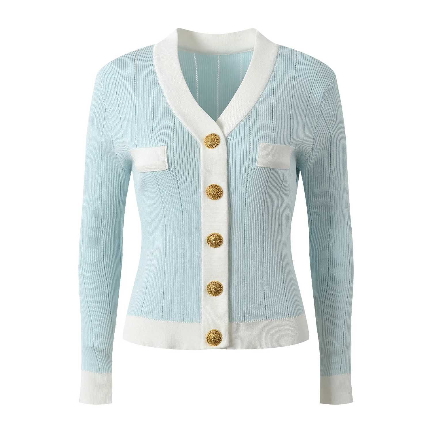 

Ele orts V-ne Golden Bule Color Blo Slim Fit Термальный открытый кардиган Высококачественный европейский слэ для женщин