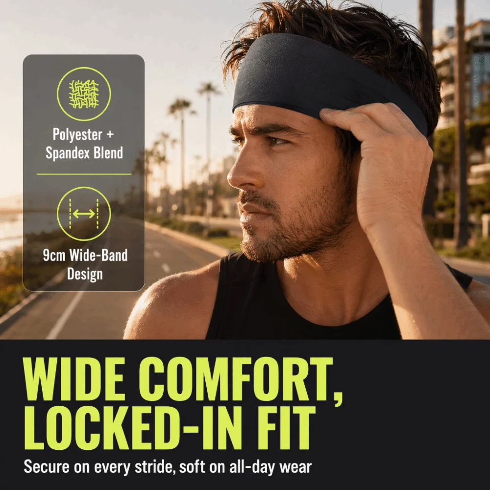 5PCS Lightweight Non Slip Sports Headband Sweat Wicking Polyester Spandex Hair Band Wide Breathable Sweatband Cycling