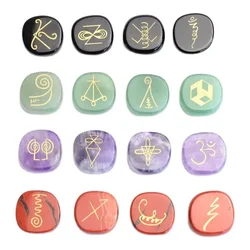 16 PIECES Natural Chakra Semi-precious Amethyst Lapis Tiger Eye Stone Crystal Reiki Healing KARUNA Magic Wiccan Amulet Symbols