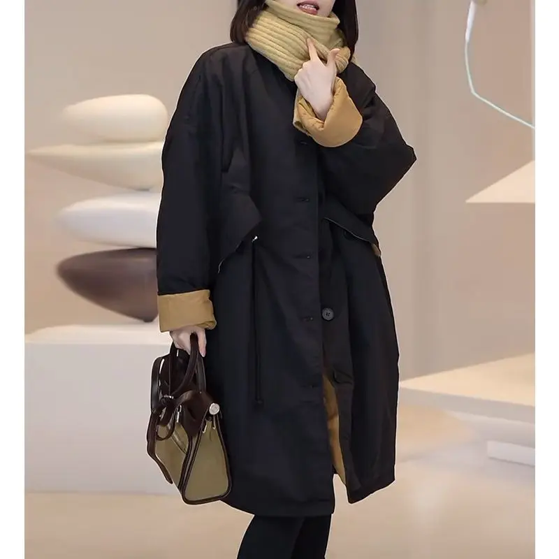 Light Luxury Fashion Casual Mid-Length Jacket For Women Winter New Large Size Loose Padded Thickened Cotton Coat