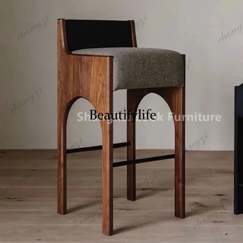 P41 Medieval Bar Chair Island Platform Solid Wood Bar Chair Light Luxury Premium Wine Bar High Chair Designer