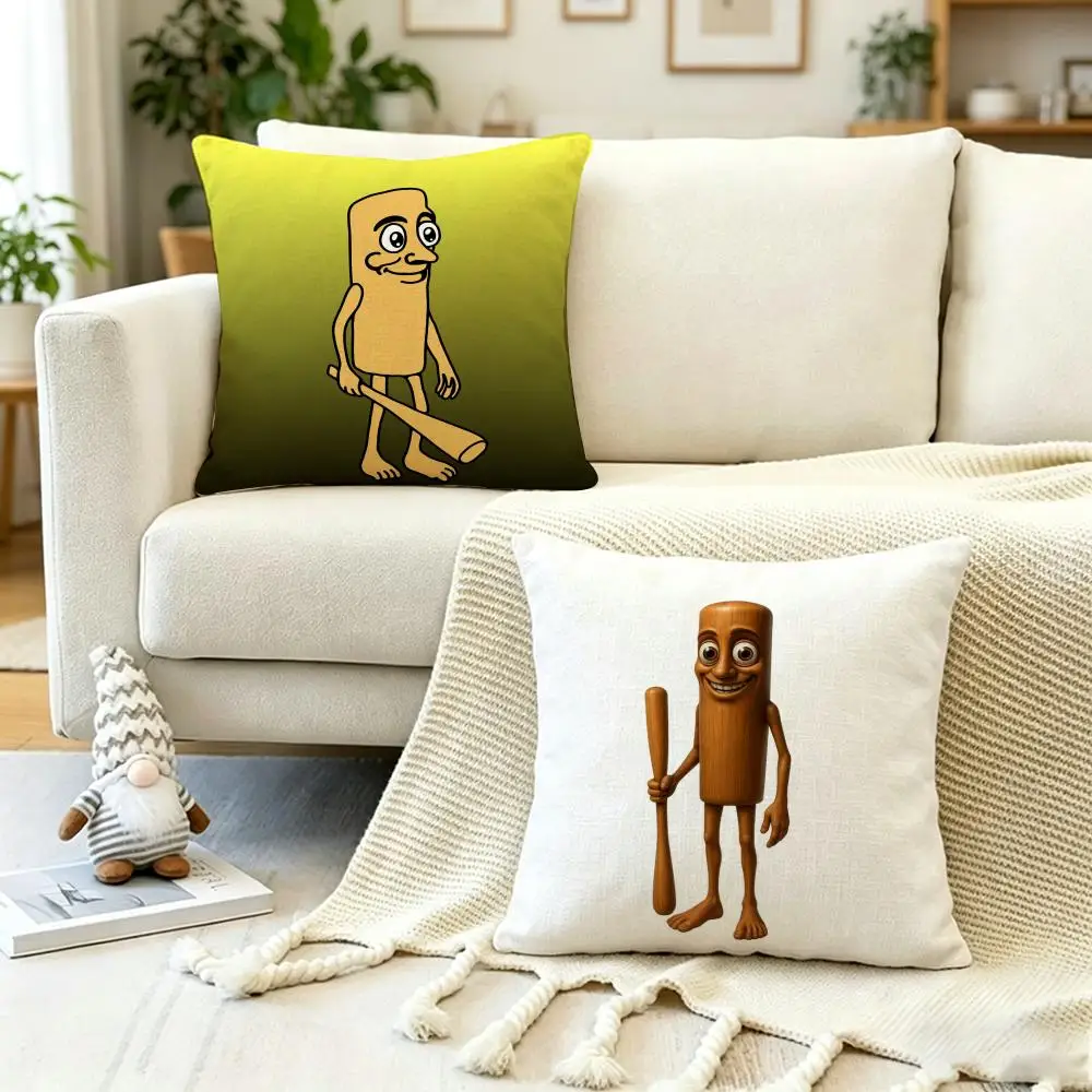 Cartoon T-Tung Tung Tung SahurS Cushion Cover Anti-dustmite Pillowcase Invisible zipper silky short plush Sofa cushion cover