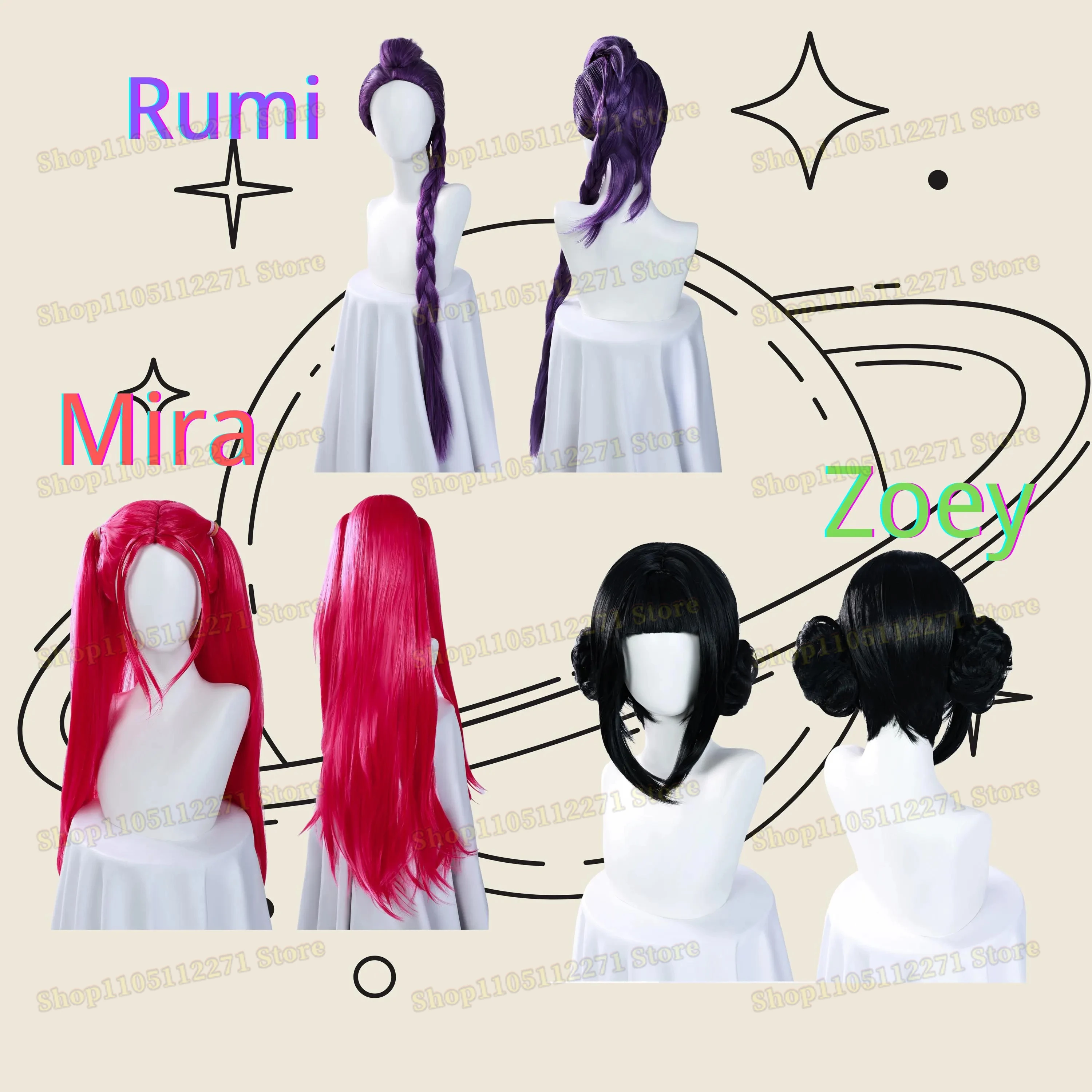 K-POP شيطان الصيادين تأثيري رومي زوي ميرا الأسود المرحلة موحدة هالوين ازياء المرأة تنورة علوية سترة أغطية الرأس شعر مستعار