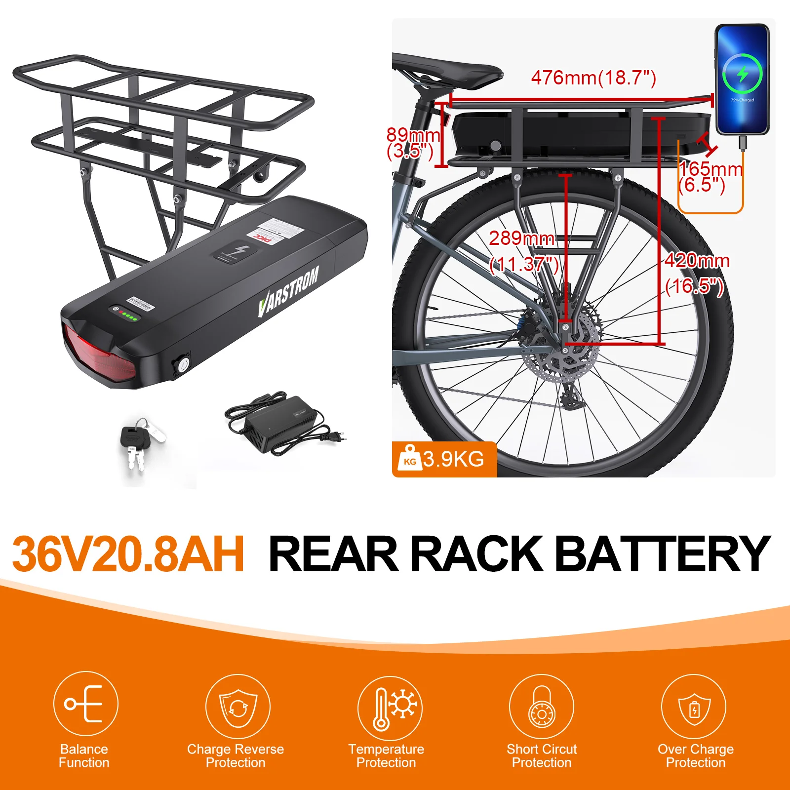 36 V 20.8AH Achterrek eboot Batterij Lithium Batterij 18650 21700 48 V 17.5Ah voor Elektrische cyclus 250 W 500 W 750 W W