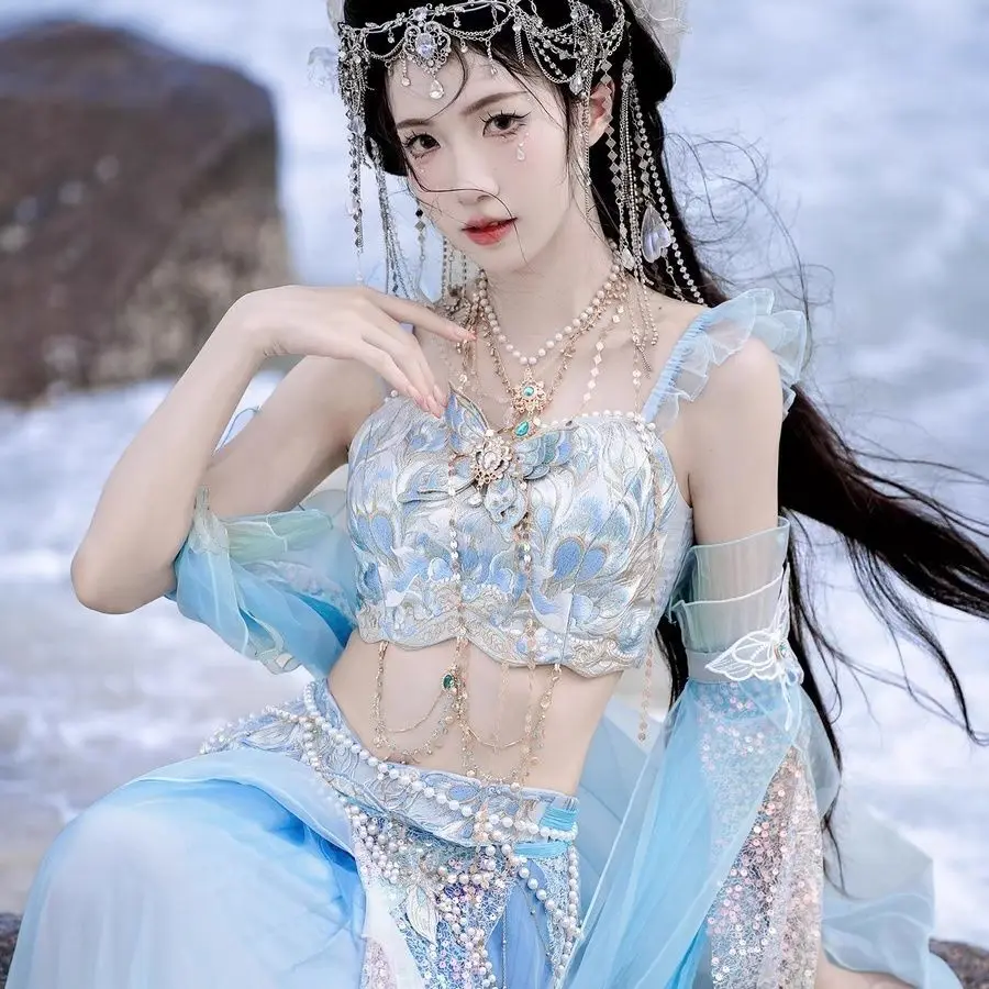 Modified Exotic Style Han Elements Embroidery Mermaid Princess Dance fairy cosplay party costume set New Elegance Hanfu dress view 3