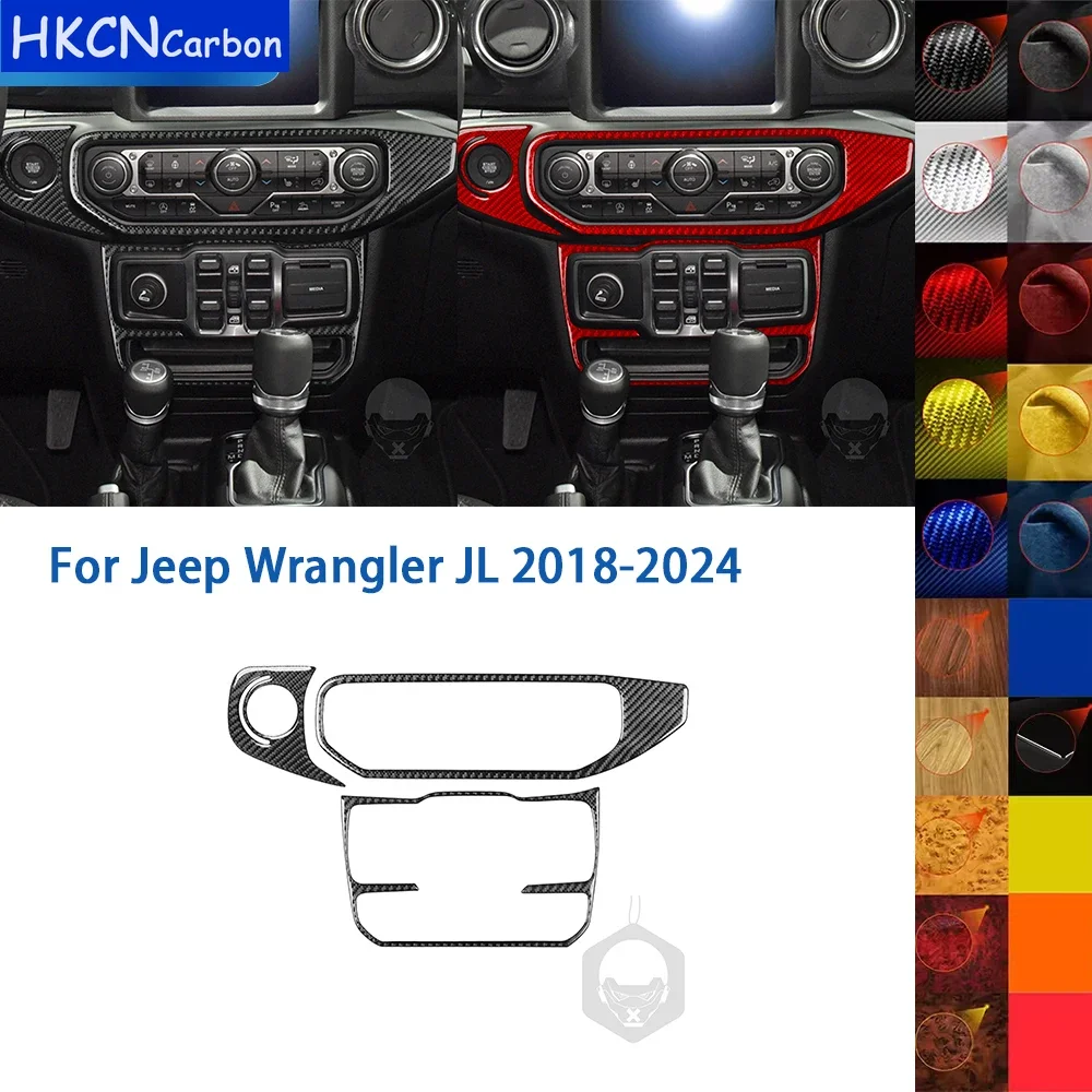 

For Jeep Wrangler JL 2018-2024 Accessories Real Soft Carbon Fiber Car Interior Central Control Console Panel Cover Trim Sticker