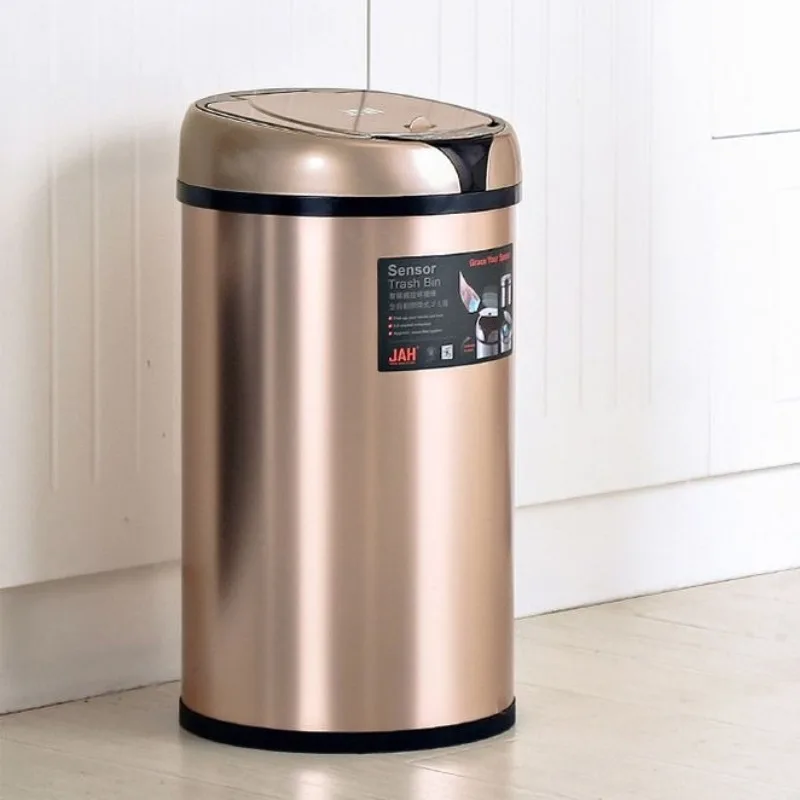 Automatic Sensor Trash Can Luxury Stainless Steel Trash Cans Large Capacity Kitchen Litter Bins Smart Bathroom Dustbin with Lid